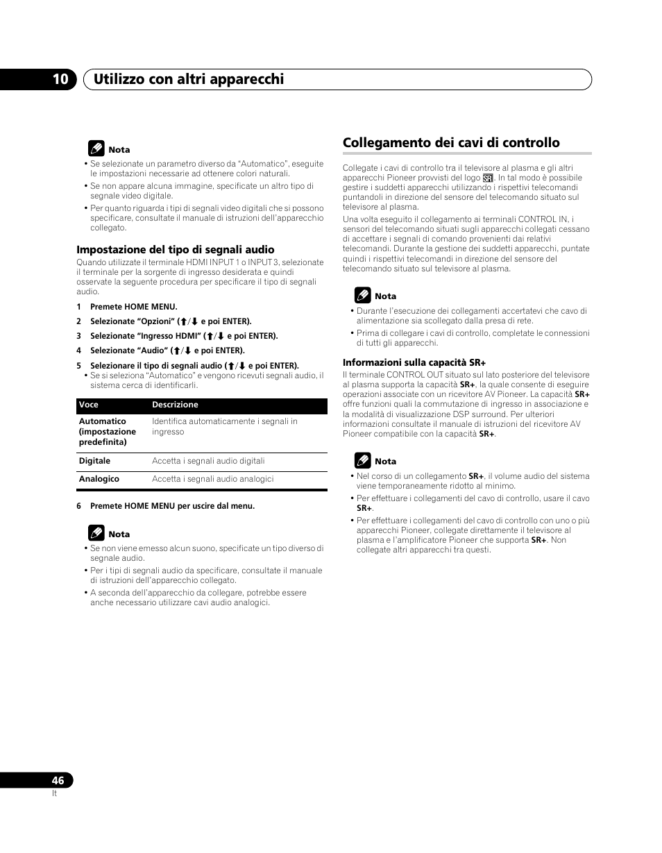Collegamento dei cavi di controllo, Utilizzo con altri apparecchi 10 | Pioneer PDP-5080XA User Manual | Page 226 / 362