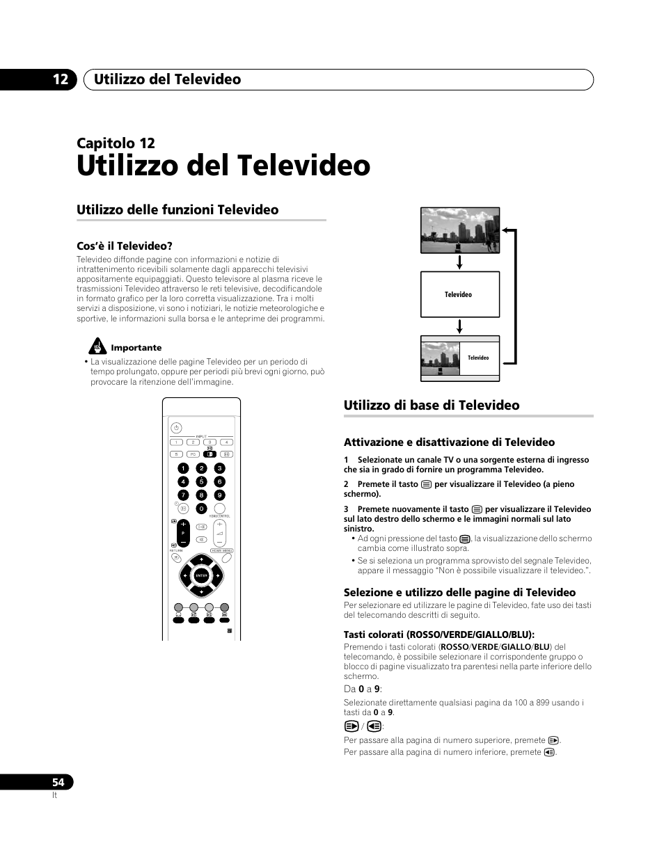 12 utilizzo del televideo, Utilizzo delle funzioni televideo, Utilizzo di base di televideo | Utilizzo del televideo, Utilizzo del televideo 12, Capitolo 12 | Pioneer PDP-5080XA User Manual | Page 234 / 362