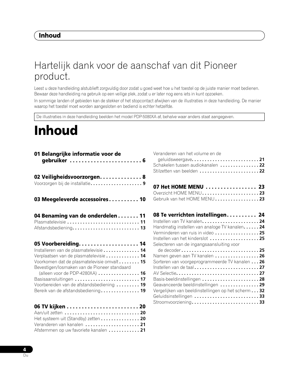 Plasma-televisie, Inhoud | Pioneer PDP-5080XA User Manual | Page 244 / 362