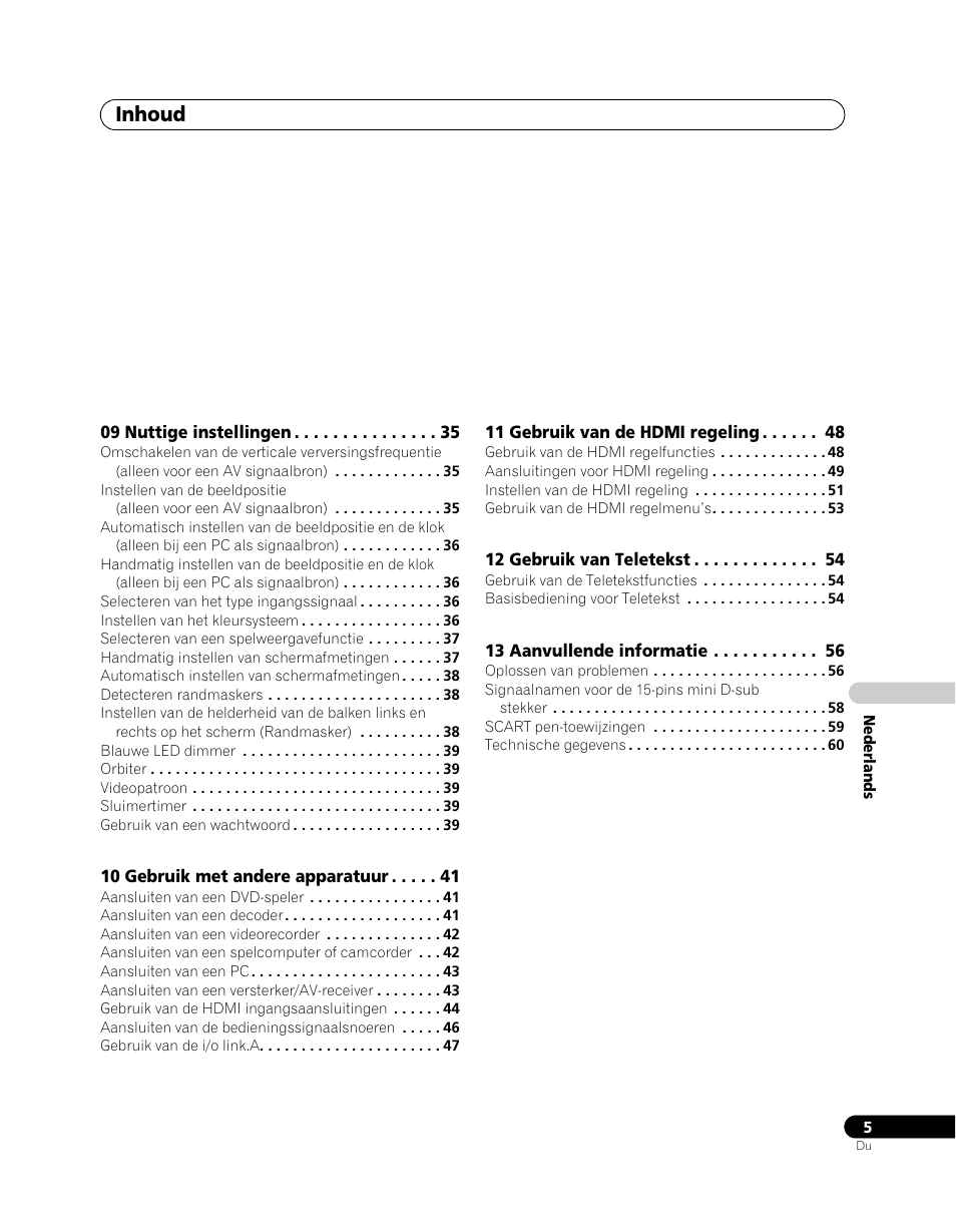 Inhoud | Pioneer PDP-5080XA User Manual | Page 245 / 362