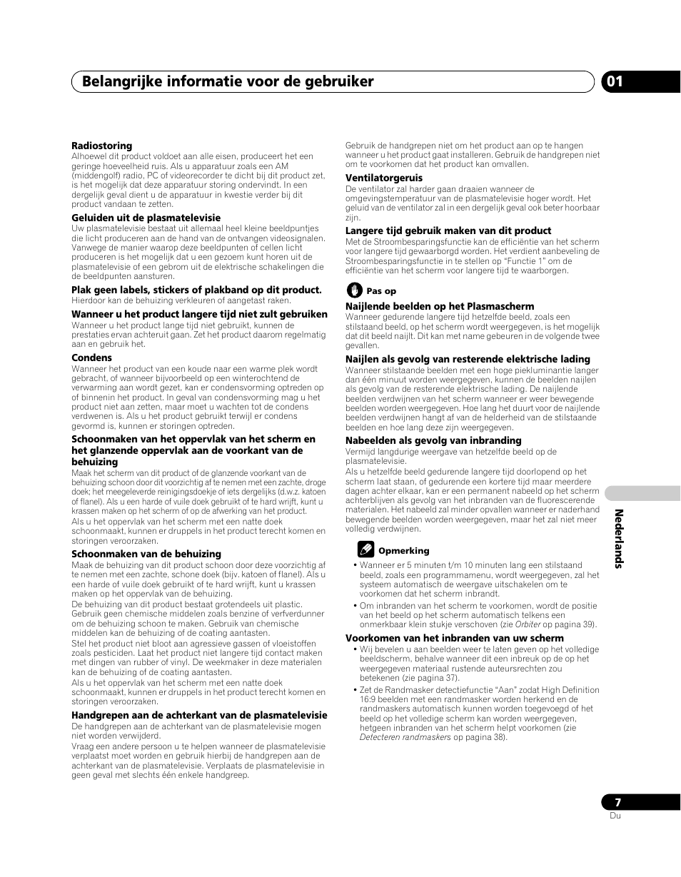 Belangrijke informatie voor de gebruiker 01 | Pioneer PDP-5080XA User Manual | Page 247 / 362