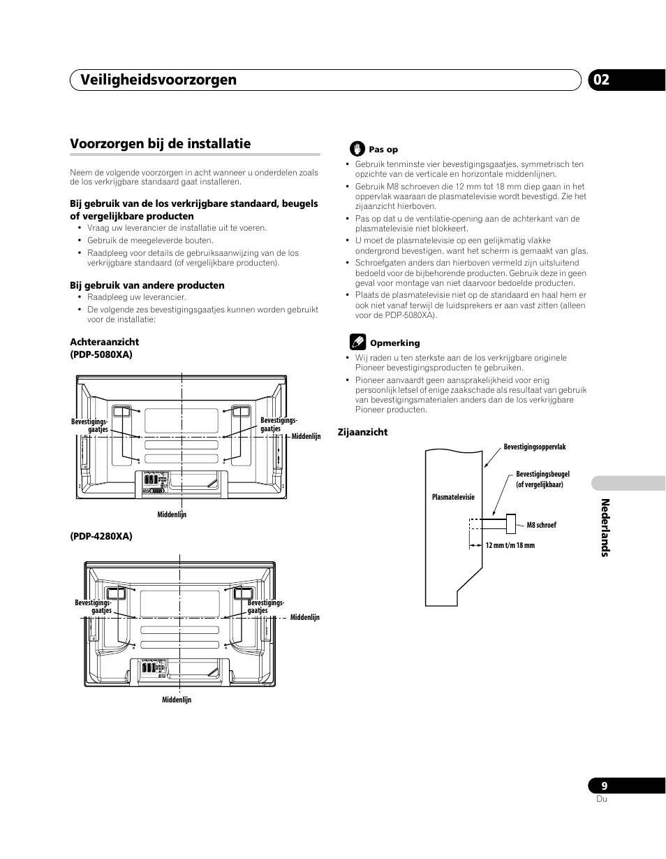 Voorzorgen bij de installatie, Veiligheidsvoorzorgen 02 | Pioneer PDP-5080XA User Manual | Page 249 / 362