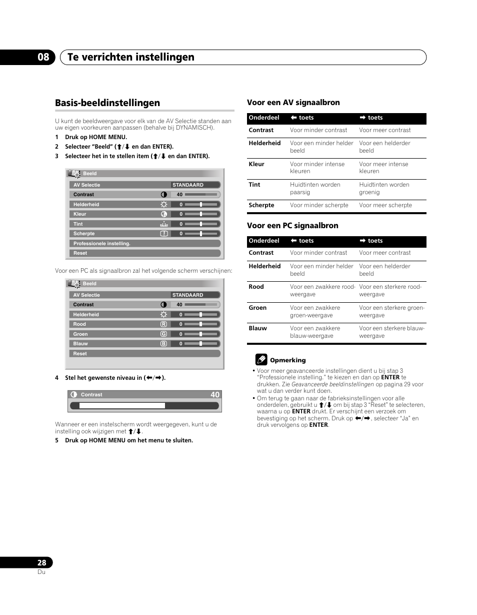 Basis-beeldinstellingen, Te verrichten instellingen 08, Voor een av signaalbron voor een pc signaalbron | Pioneer PDP-5080XA User Manual | Page 268 / 362