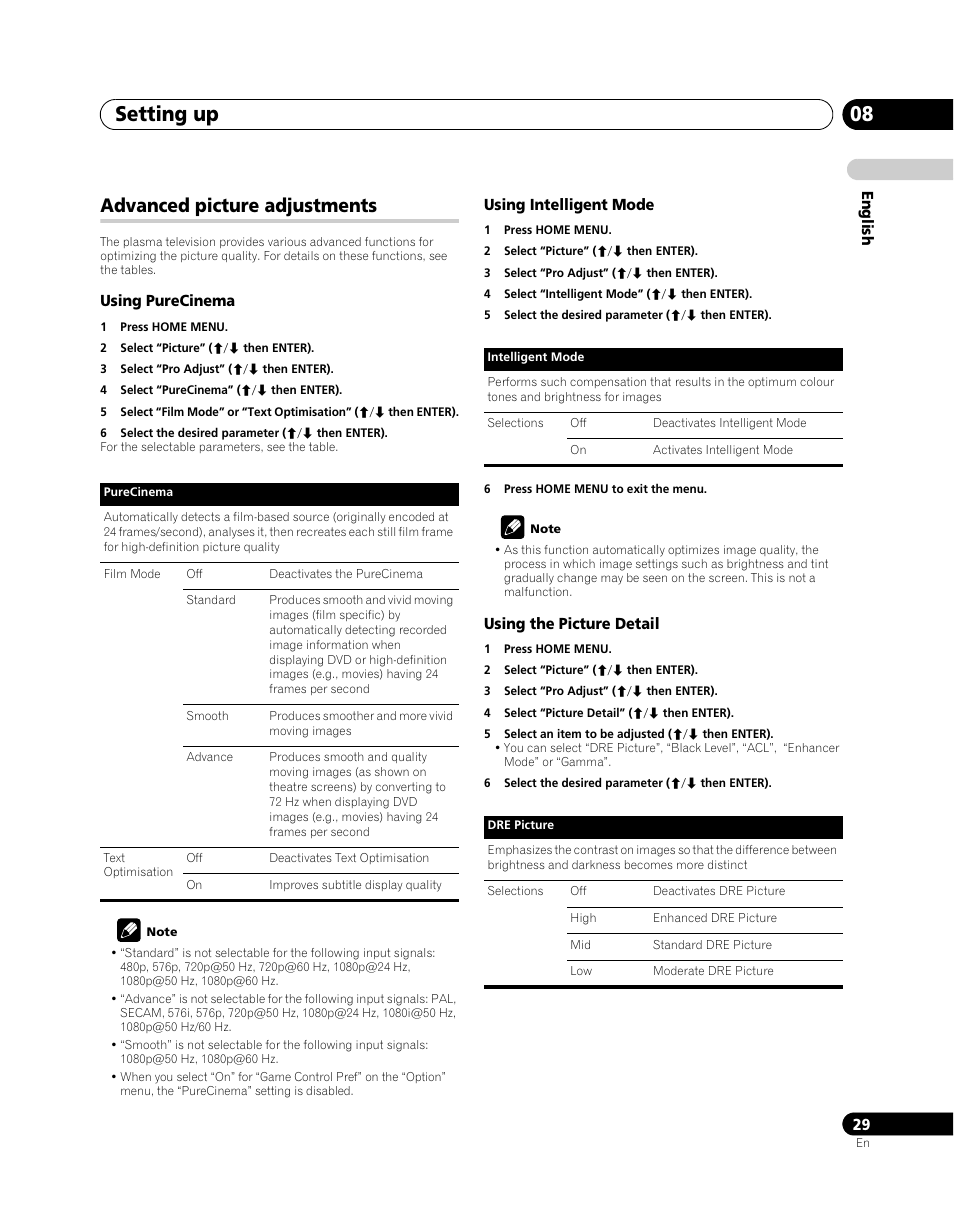 Advanced picture adjustments, Setting up 08 | Pioneer PDP-5080XA User Manual | Page 29 / 362
