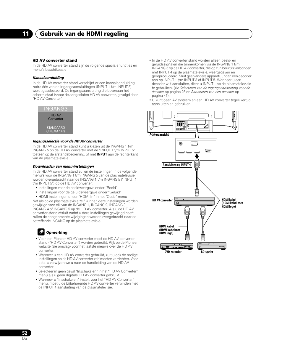 Gebruik van de hdmi regeling 11, Ingang3 | Pioneer PDP-5080XA User Manual | Page 292 / 362