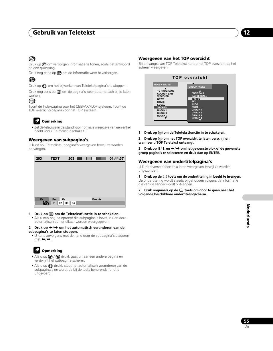 Gebruik van teletekst 12 | Pioneer PDP-5080XA User Manual | Page 295 / 362