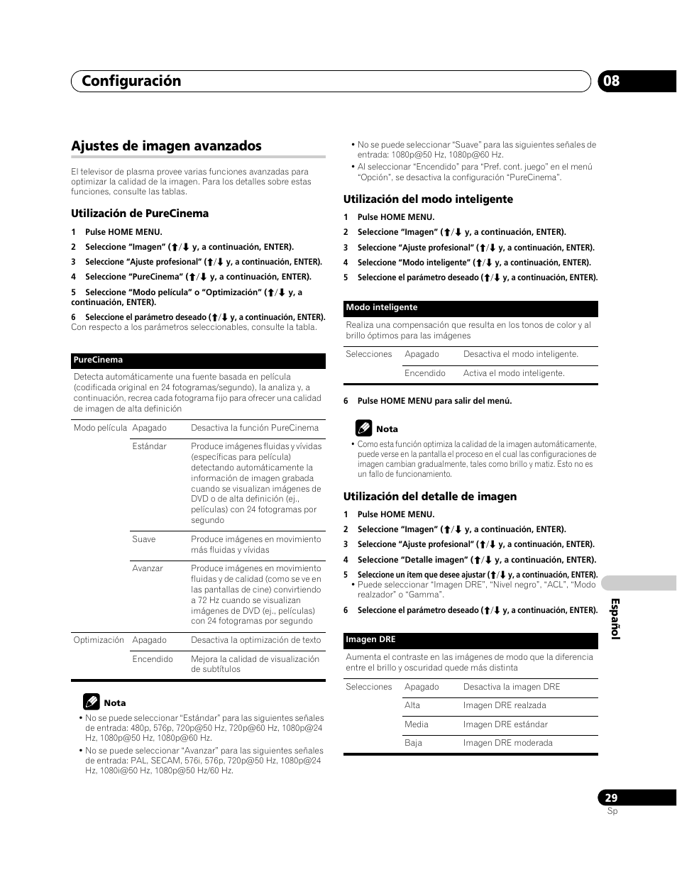 Ajustes de imagen avanzados, Configuración 08 | Pioneer PDP-5080XA User Manual | Page 329 / 362