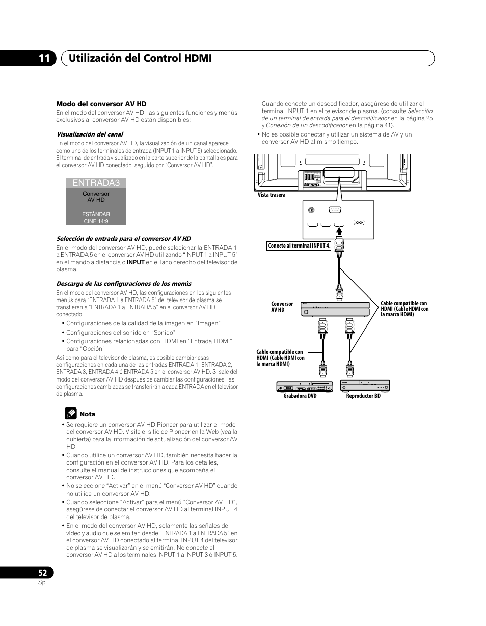 Utilización del control hdmi 11, Entrada3 | Pioneer PDP-5080XA User Manual | Page 352 / 362