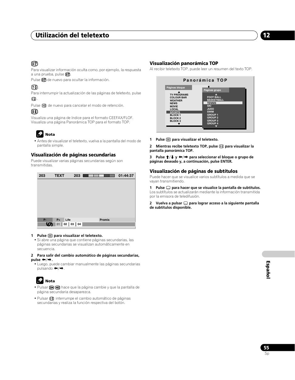 Utilización del teletexto 12 | Pioneer PDP-5080XA User Manual | Page 355 / 362