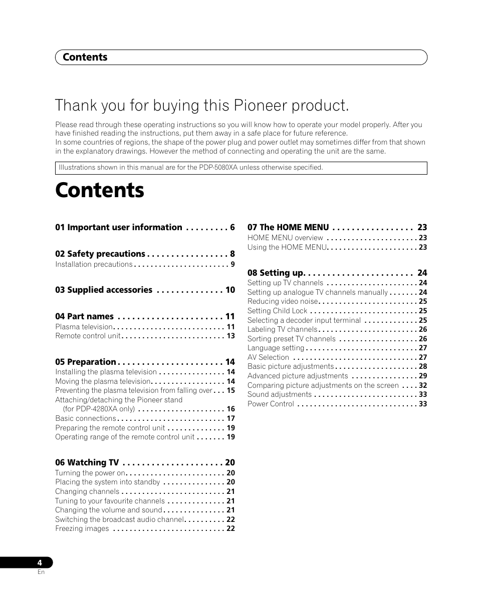 Pioneer PDP-5080XA User Manual | Page 4 / 362