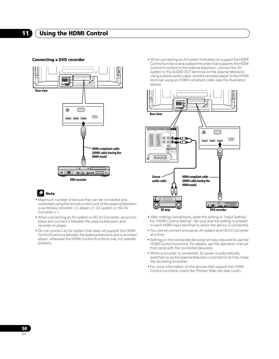 Using the hdmi control 11 | Pioneer PDP-5080XA User Manual | Page 50 / 362