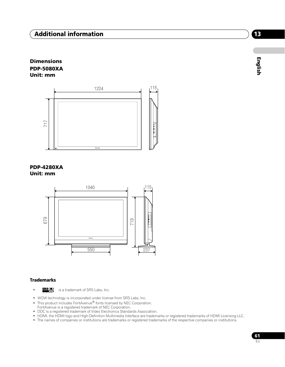 Additional information 13 | Pioneer PDP-5080XA User Manual | Page 61 / 362