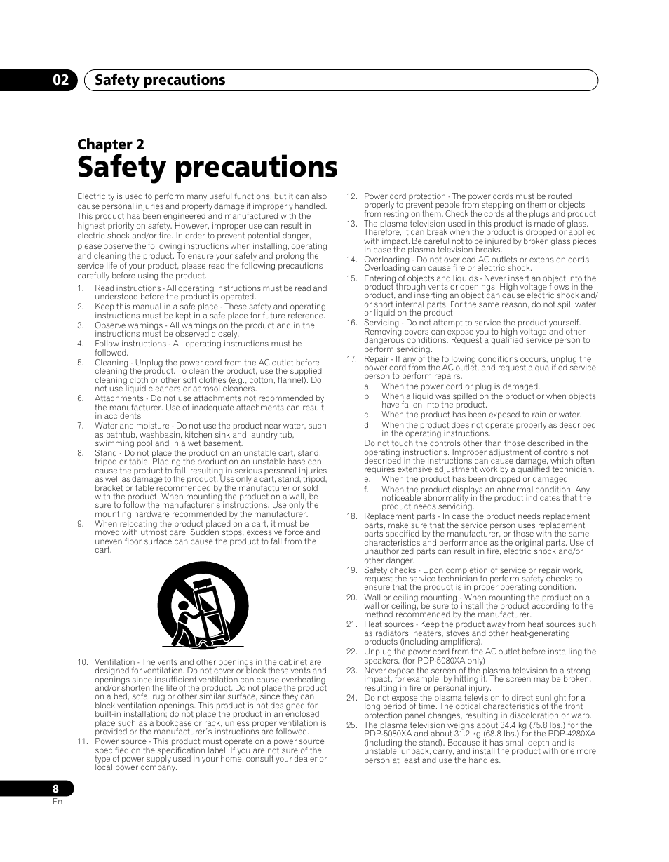 02 safety precautions, Safety precautions, Safety precautions 02 | Chapter 2 | Pioneer PDP-5080XA User Manual | Page 8 / 362