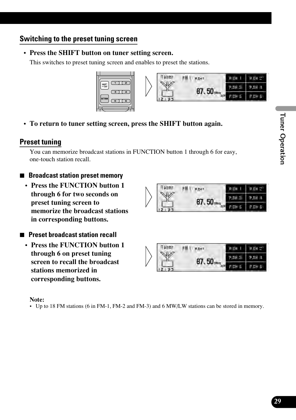 Switching to the preset tuning screen, Preset tuning | Pioneer RS-D7RII User Manual | Page 29 / 92