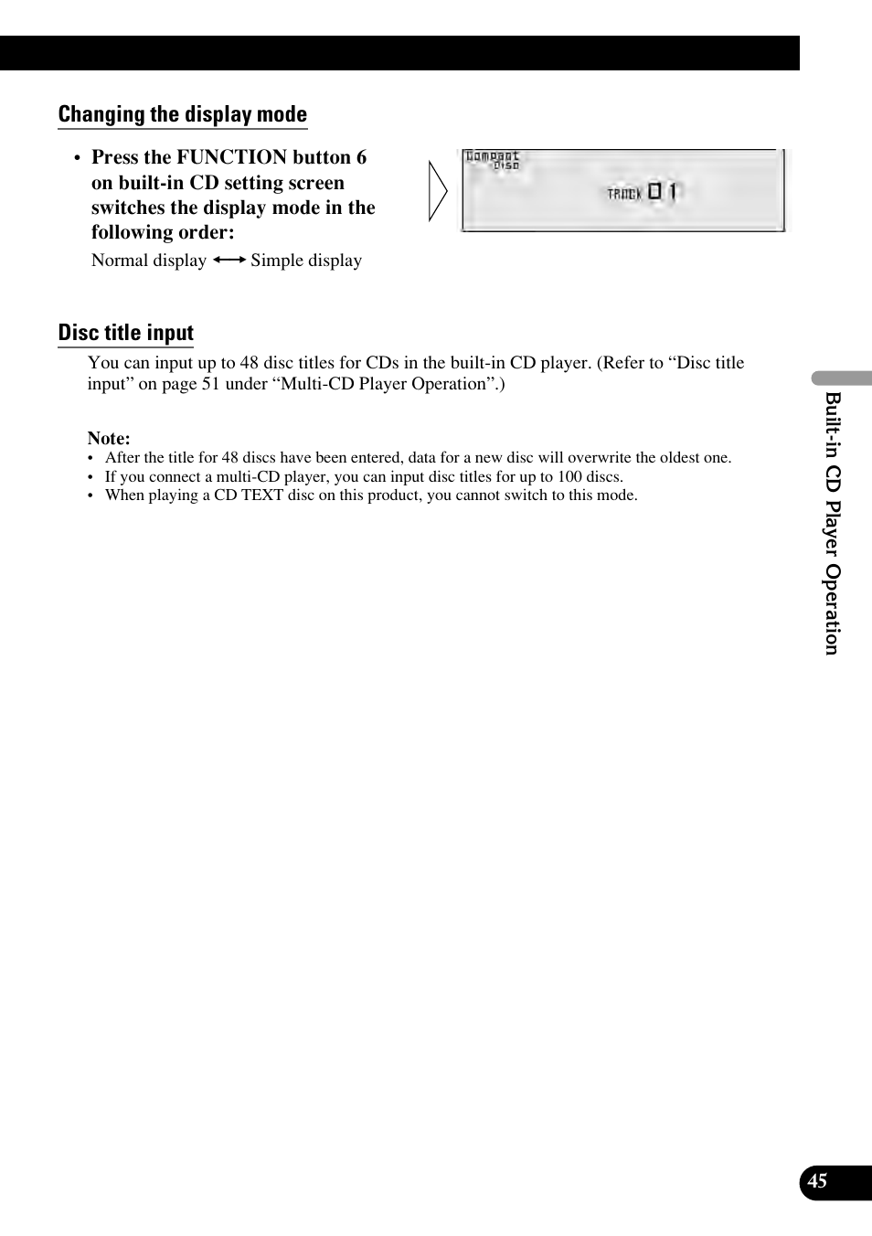Changing the display mode, Disc title input | Pioneer RS-D7RII User Manual | Page 45 / 92
