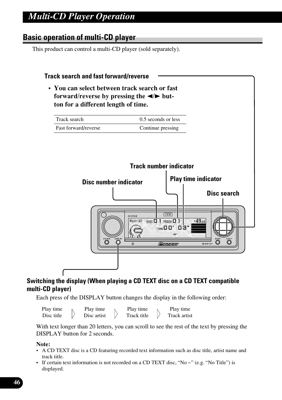 Multi-cd player operation, Basic operation of multi-cd player | Pioneer RS-D7RII User Manual | Page 46 / 92
