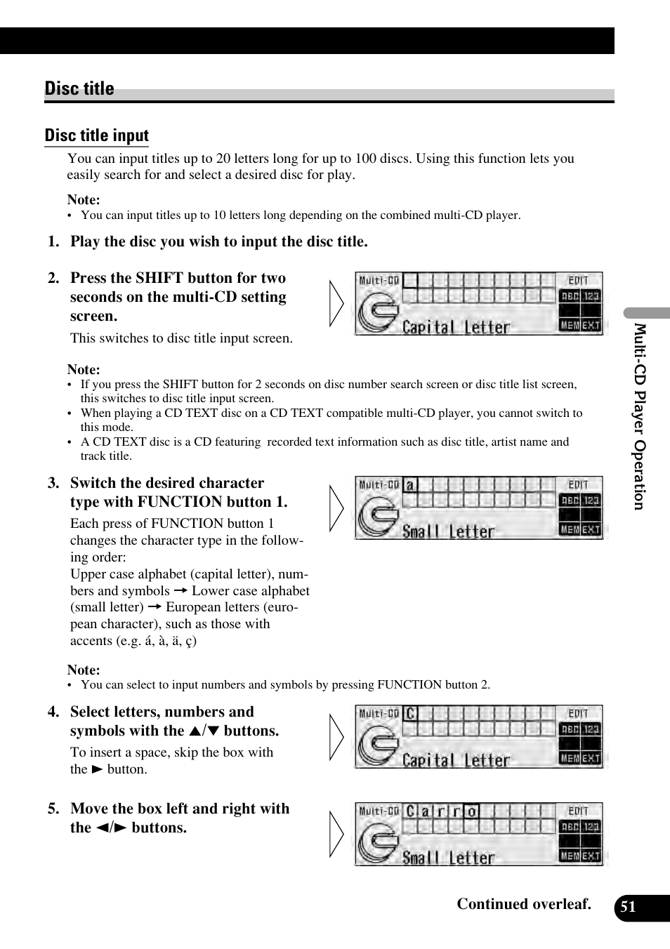 Disc title, Disc title input | Pioneer RS-D7RII User Manual | Page 51 / 92