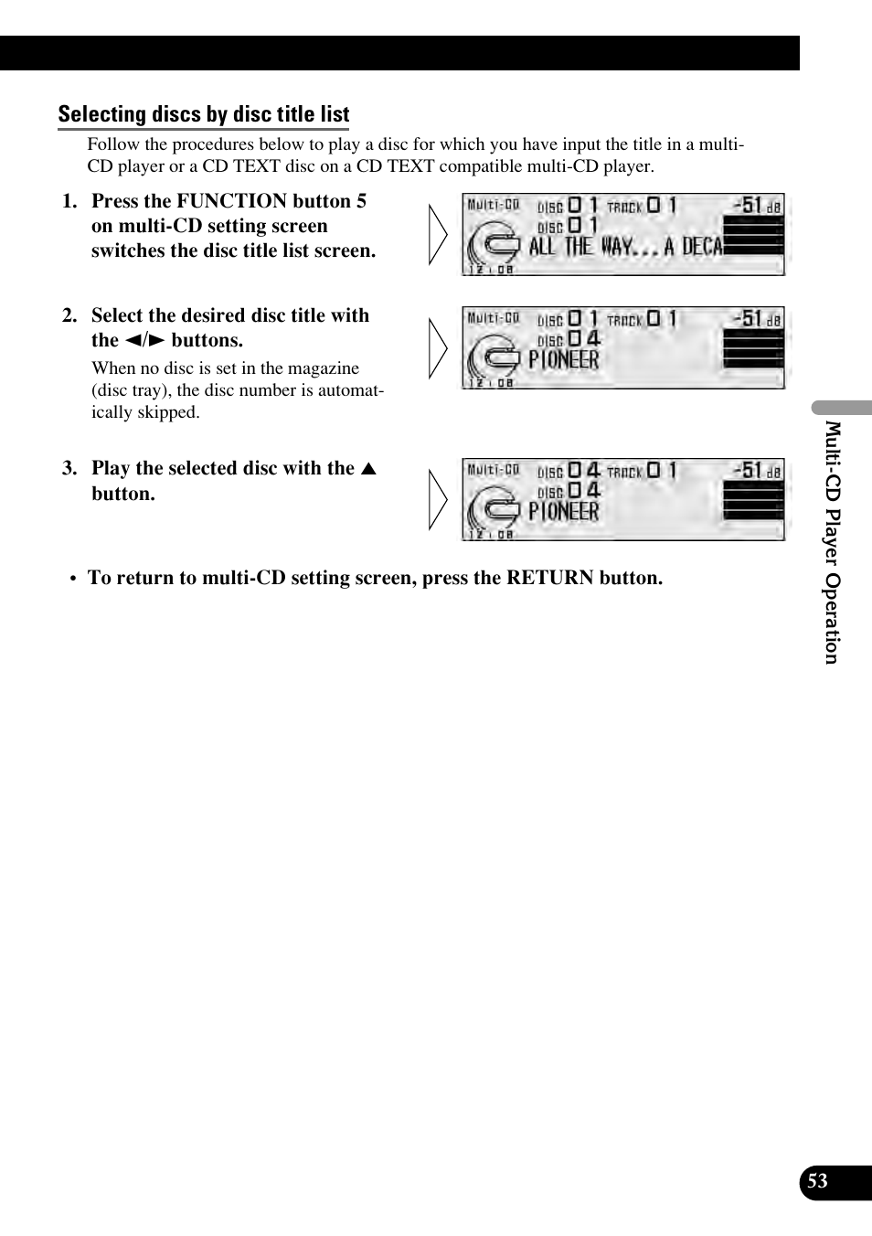 Selecting discs by disc title list | Pioneer RS-D7RII User Manual | Page 53 / 92