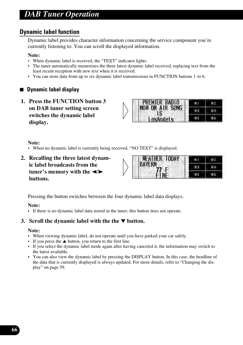 Dynamic label function, Dab tuner operation | Pioneer RS-D7RII User Manual | Page 66 / 92