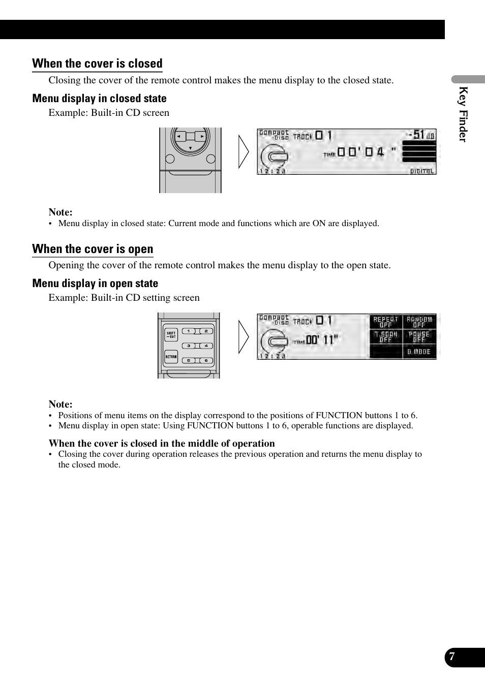 When the cover is closed, When the cover is open | Pioneer RS-D7RII User Manual | Page 7 / 92