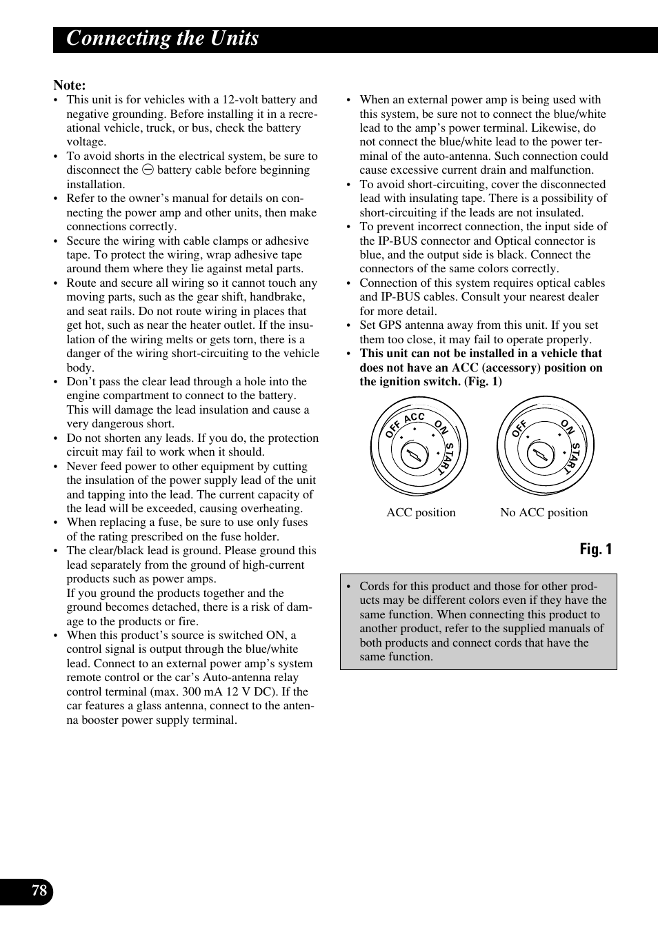 Connecting the units, Fig. 1 | Pioneer RS-D7RII User Manual | Page 78 / 92