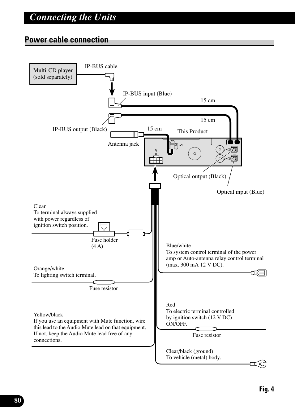 Power cable connection, Connecting the units | Pioneer RS-D7RII User Manual | Page 80 / 92