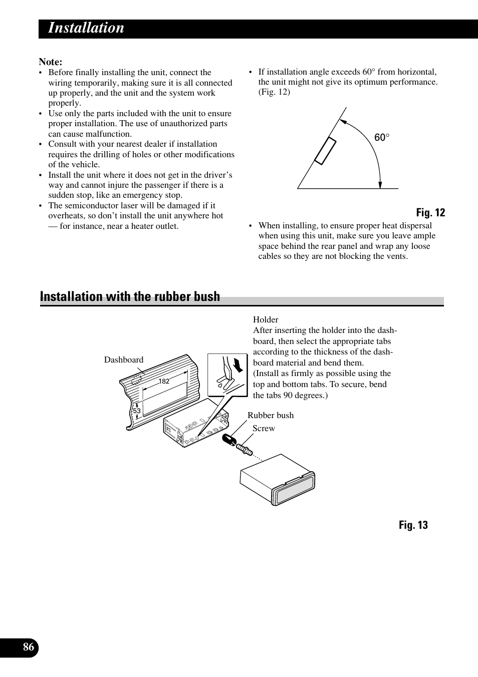 Installation, Installation with the rubber bush | Pioneer RS-D7RII User Manual | Page 86 / 92