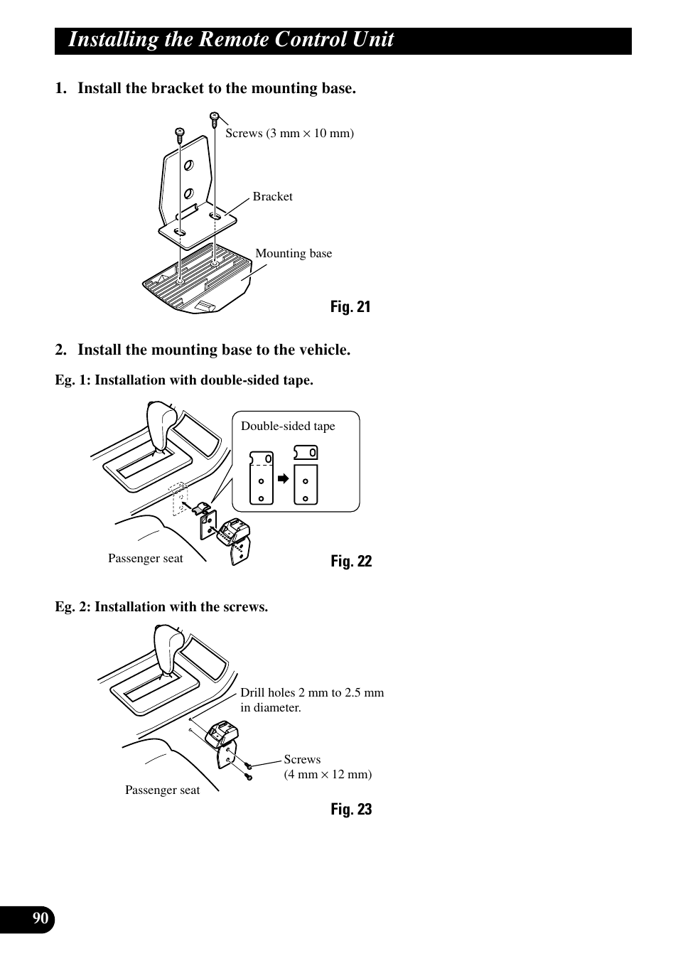 Installing the remote control unit | Pioneer RS-D7RII User Manual | Page 90 / 92