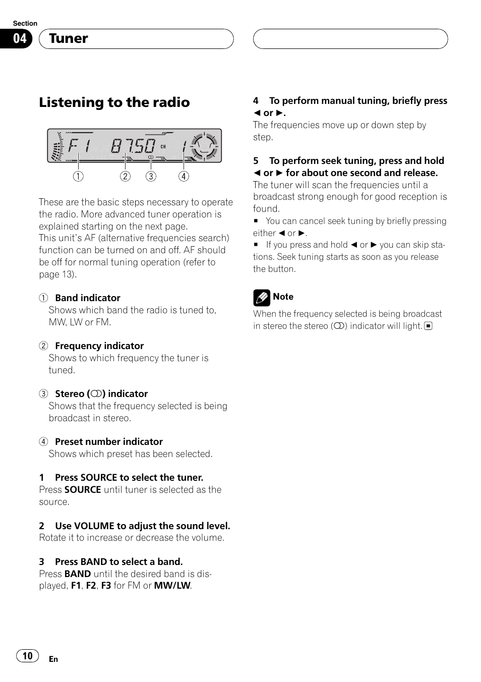 Tuner, Listening to the radio 10, Listening to the radio | Pioneer DEH-P6700MP User Manual | Page 10 / 108