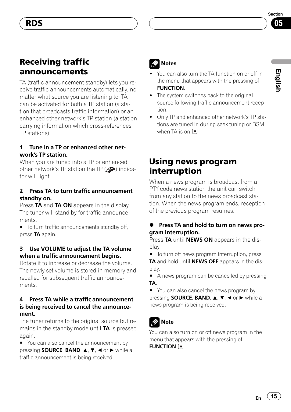Receiving traffic announcements 15, Using news program interruption 15, Receiving traffic announcements | Using news program interruption | Pioneer DEH-P6700MP User Manual | Page 15 / 108