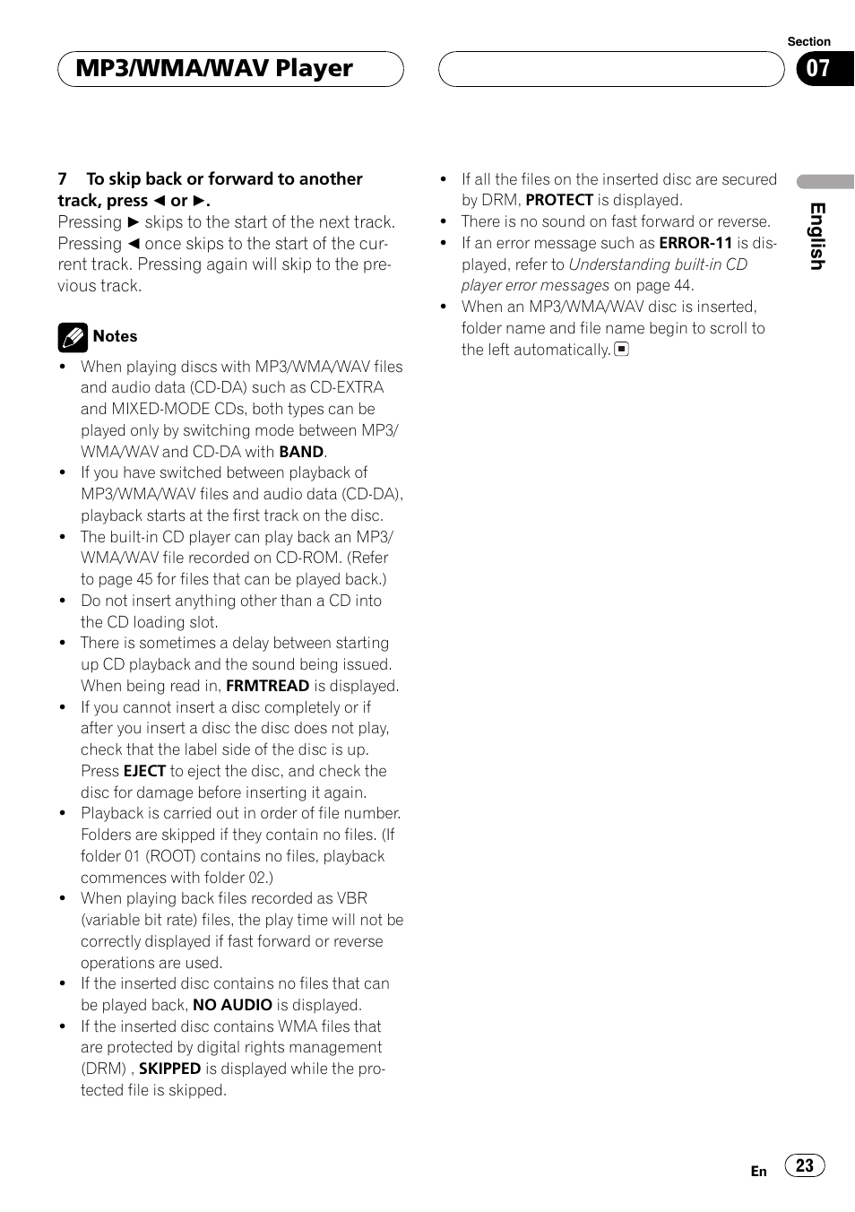 Mp3/wma/wav player | Pioneer DEH-P6700MP User Manual | Page 23 / 108