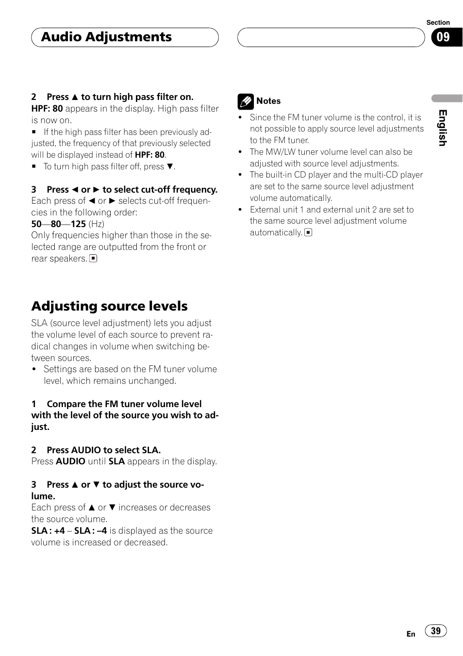 Adjusting source levels 39, Adjusting source levels, Audio adjustments | Pioneer DEH-P6700MP User Manual | Page 39 / 108