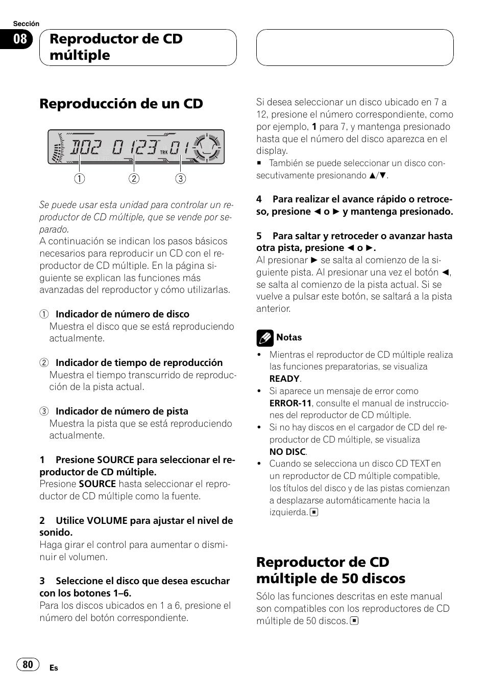 Reproductor de cdmúltiple, Reproducción de un cd 80, Reproductor de cd múltiple de 50 | Discos 80, Reproducción de un cd, Reproductor de cd múltiple de 50 discos, Reproductor de cd múltiple | Pioneer DEH-P6700MP User Manual | Page 80 / 108