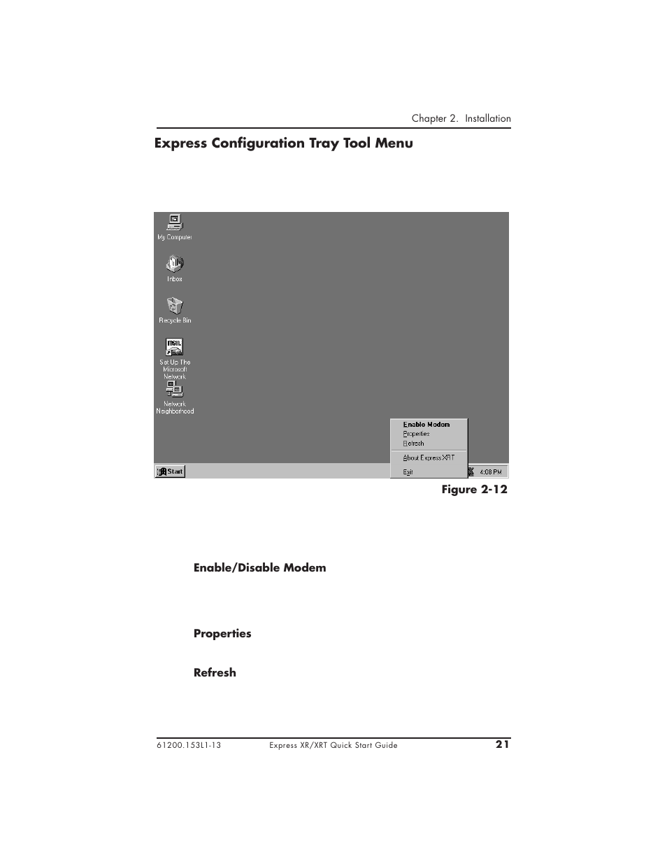 Express configuration tray tool menu | ADTRAN XRT User Manual | Page 33 / 94