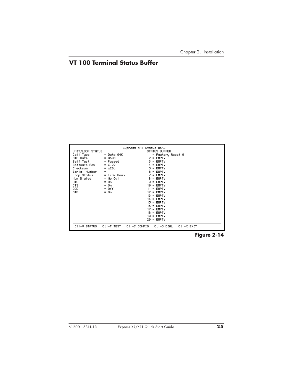 Vt 100 terminal status buffer | ADTRAN XRT User Manual | Page 37 / 94