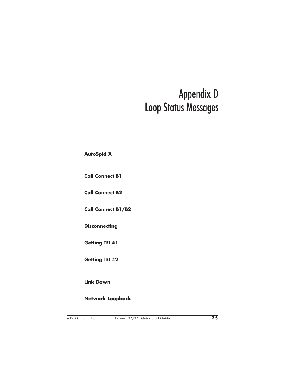 Appendix d loop status messages | ADTRAN XRT User Manual | Page 87 / 94