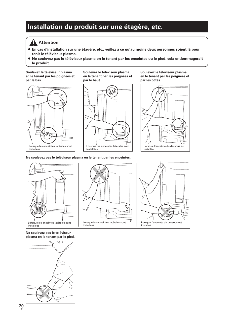 Installation du produit sur une étagère, etc, Attention | Pioneer PDK-TS27 User Manual | Page 20 / 64