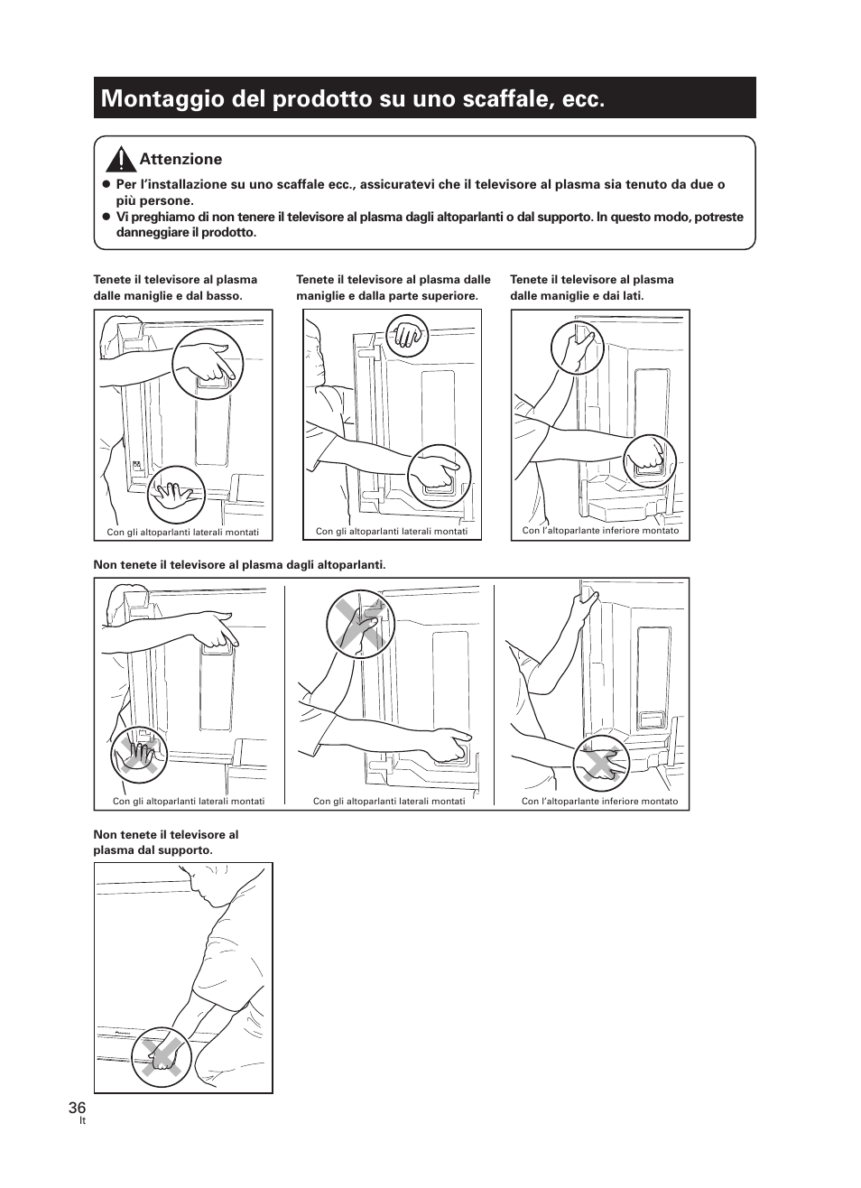 Montaggio del prodotto su uno scaffale, ecc, Attenzione | Pioneer PDK-TS27 User Manual | Page 36 / 64