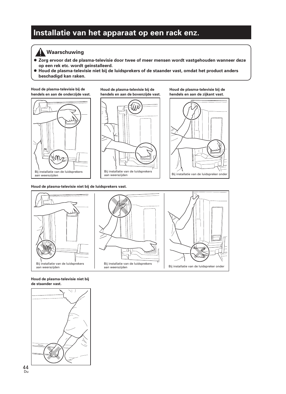 Installatie van het apparaat op een rack enz, Waarschuwing | Pioneer PDK-TS27 User Manual | Page 44 / 64