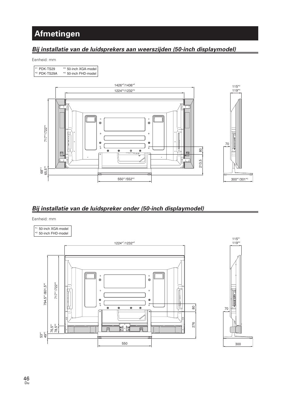 Afmetingen, Eenheid: mm | Pioneer PDK-TS27 User Manual | Page 46 / 64