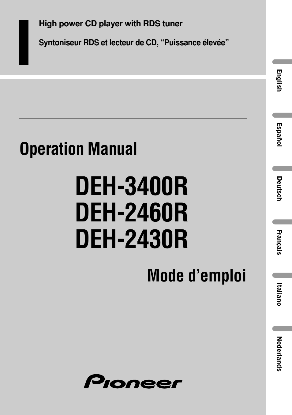 Pioneer DEH-2460R User Manual | 124 pages