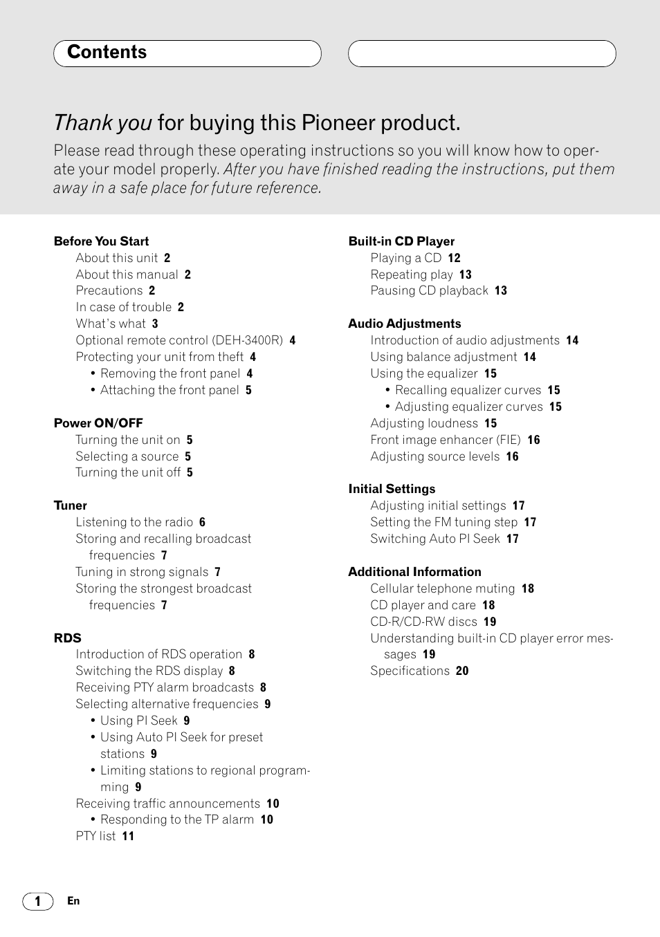 Pioneer DEH-2460R User Manual | Page 2 / 124