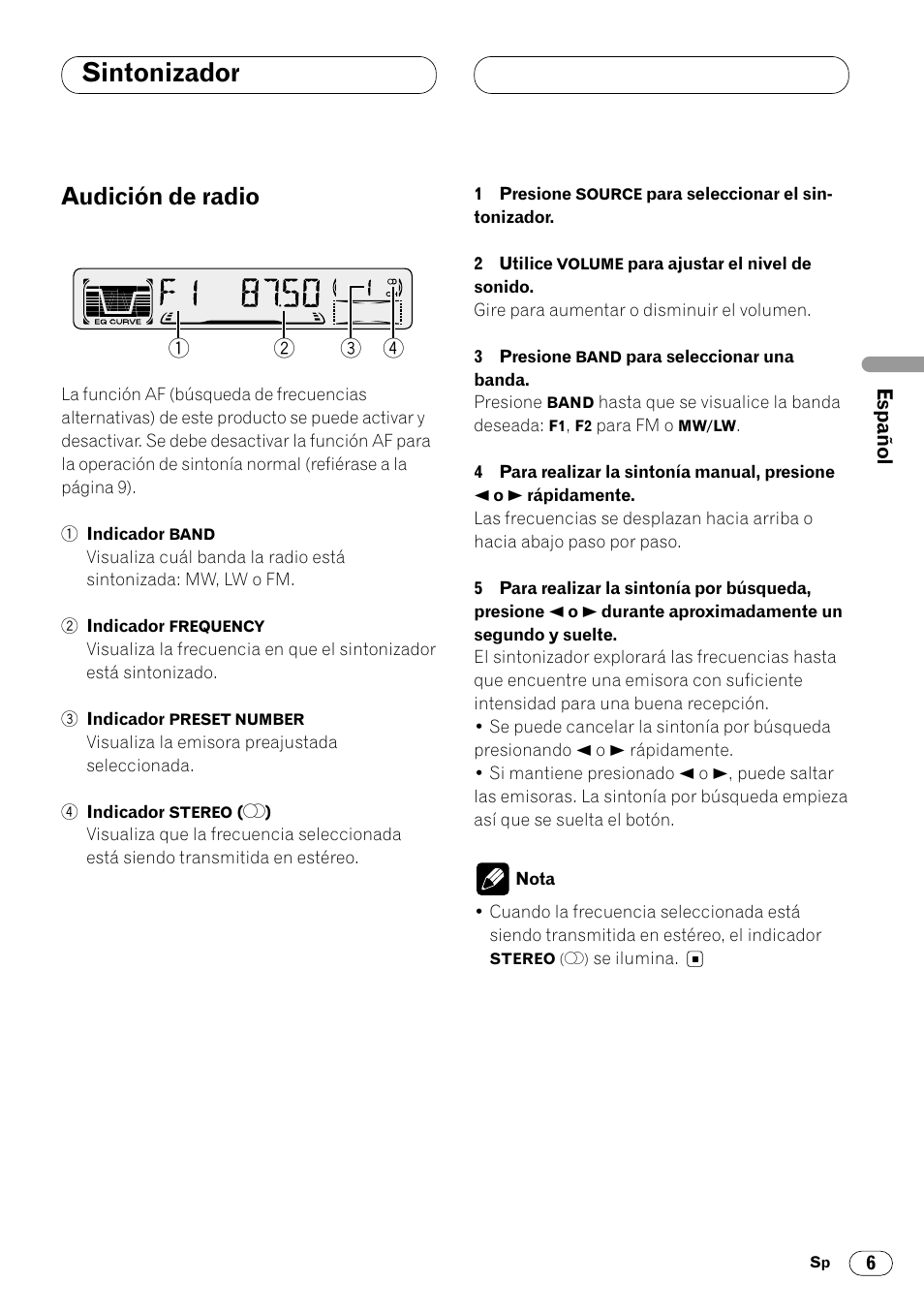 Sintonizador, Audición de radio 6, Audición de radio | Pioneer DEH-2460R User Manual | Page 27 / 124