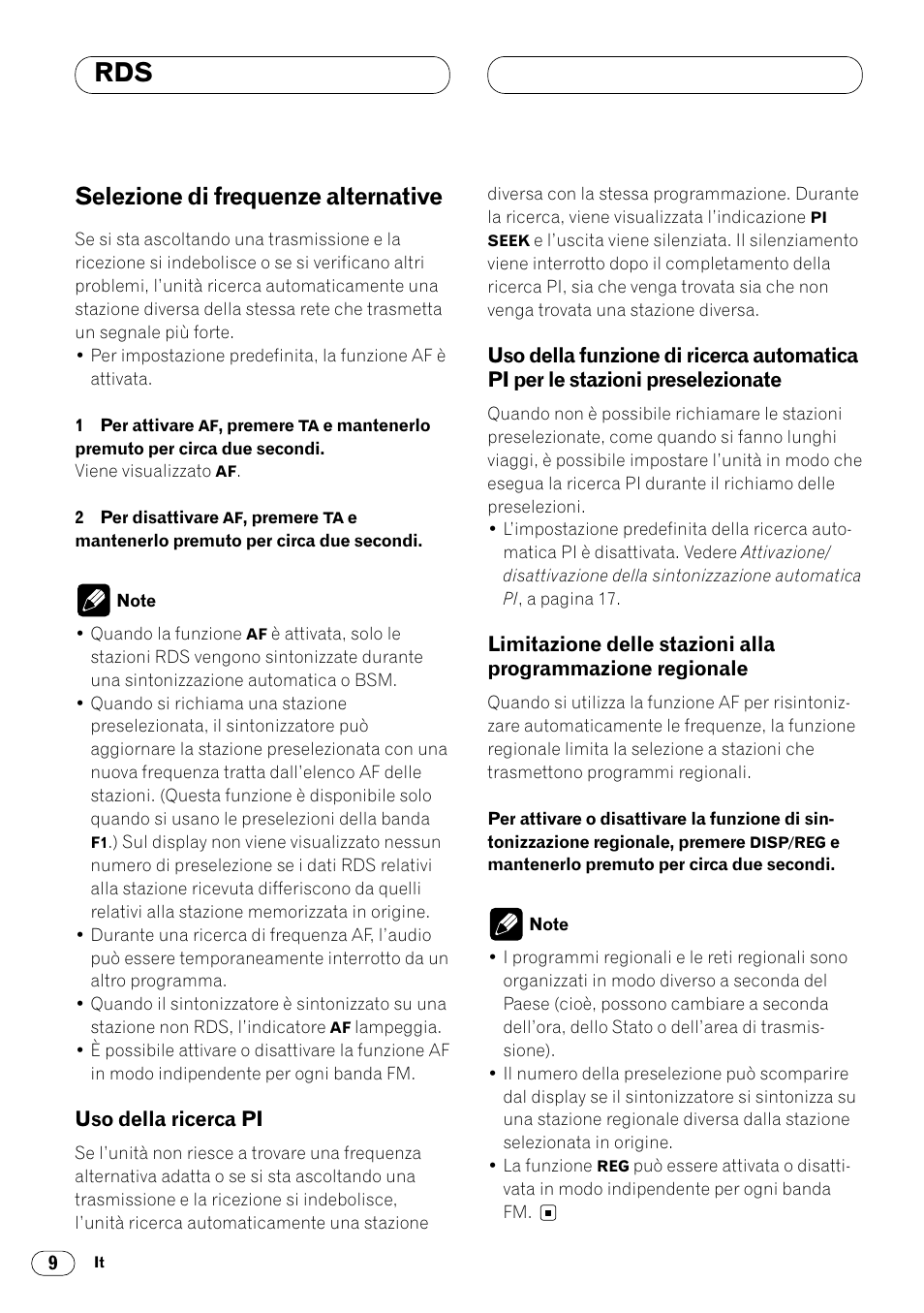 Selezione di frequenze alternative 9, Pi per le stazioni preselezionate 9, Limitazione delle stazioni alla | Programmazione regionale 9, Selezione di frequenze alternative | Pioneer DEH-2460R User Manual | Page 90 / 124