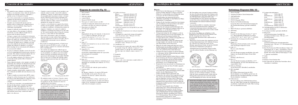 Anschließen der geräte, Deutsch, Conexión de las unidades | Español, Verbindungs-diagramm (abb. 12), Diagrama de conexión (fig. 12) | Pioneer DEH-P2500R User Manual | Page 6 / 8