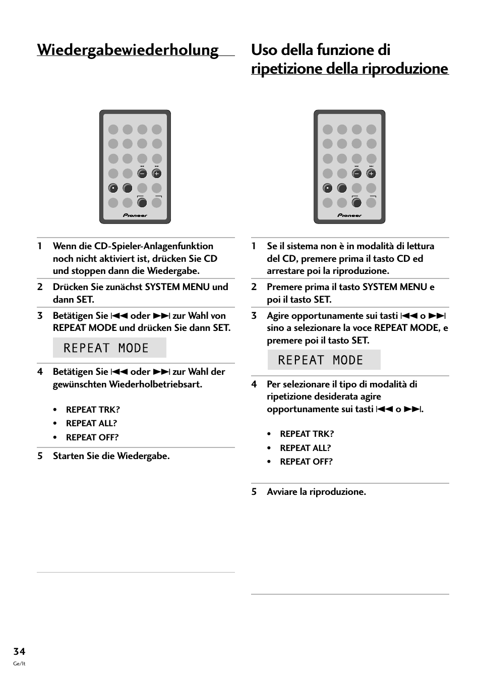 Wiedergabewiederholung | Pioneer CT-F10 User Manual | Page 106 / 146