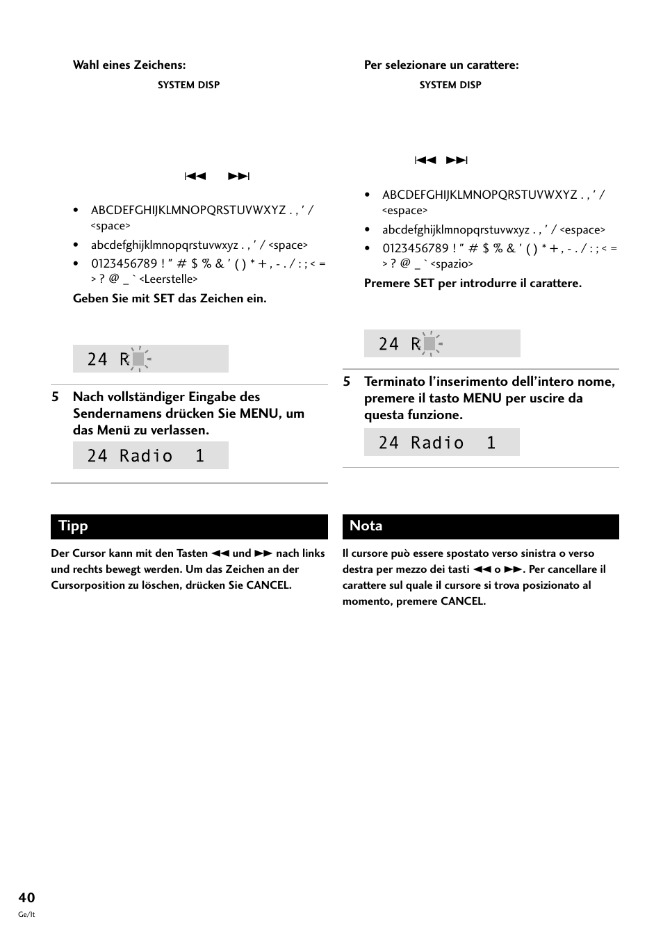 Tipp, Nota | Pioneer CT-F10 User Manual | Page 112 / 146