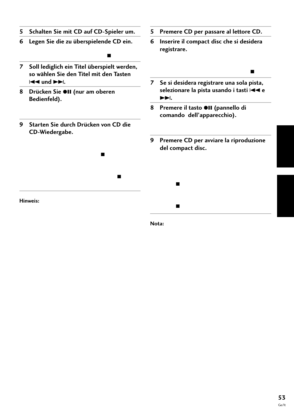 Deutsch italiano | Pioneer CT-F10 User Manual | Page 125 / 146