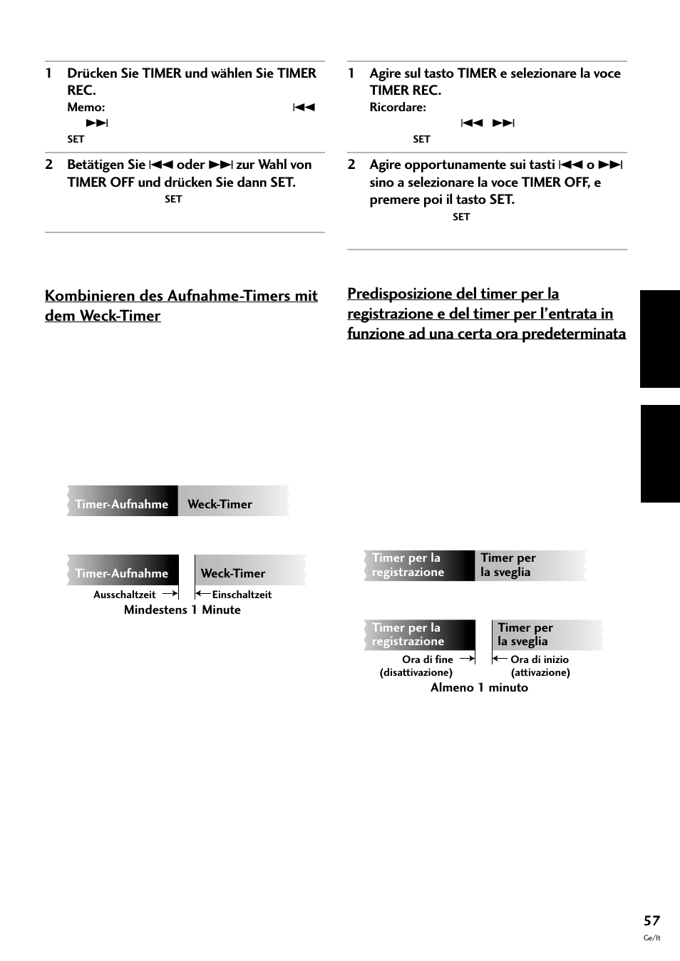 Kombinieren des aufnahme-timers mit dem weck-timer, Deutsch italiano | Pioneer CT-F10 User Manual | Page 129 / 146