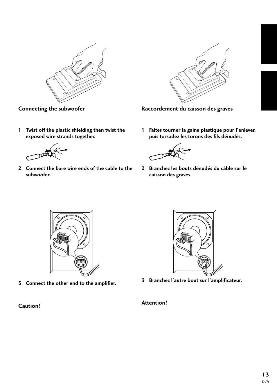 Raccordement du caisson des graves, English fran çais | Pioneer CT-F10 User Manual | Page 13 / 146